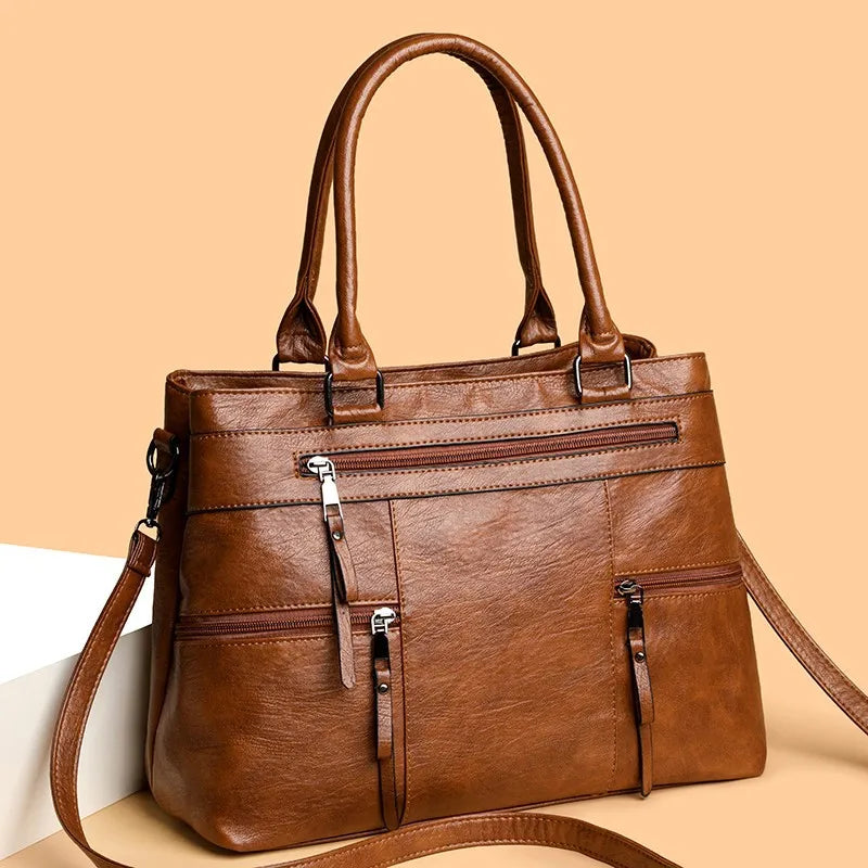 Stylish Large Capacity Soft Leather Tote Bag for Women Elegant Crossbody Shoulder Bag Commuter Handbag
