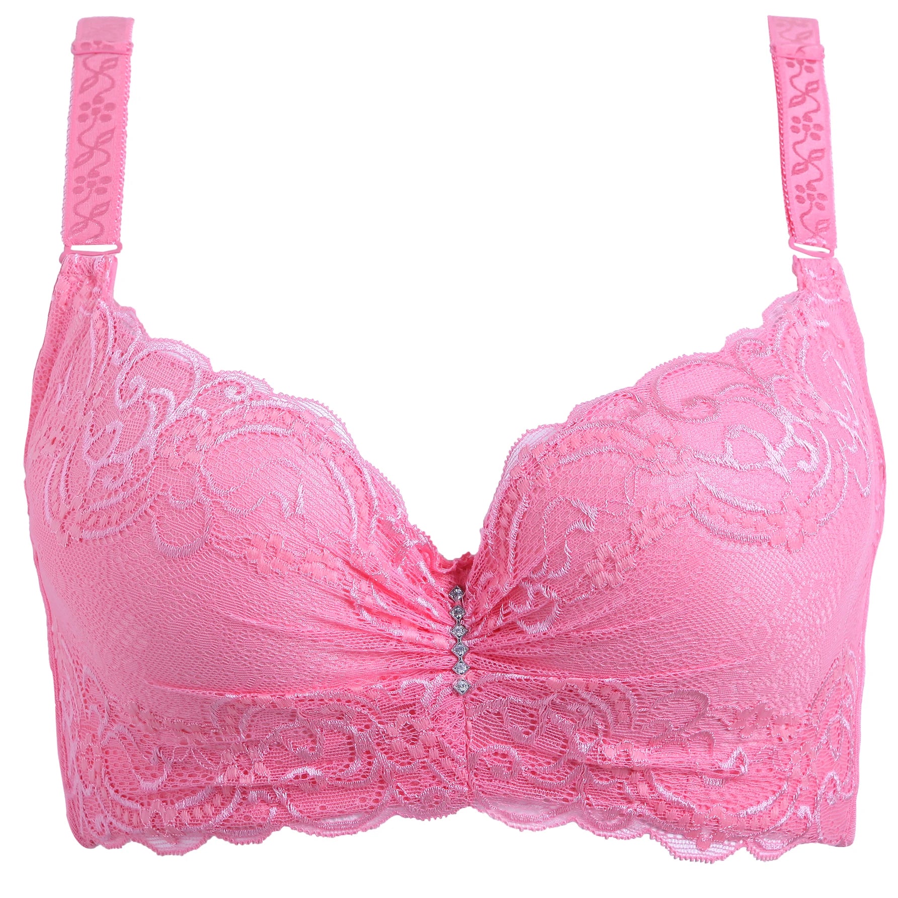 plus Size Solid Color Lace Bra Adjustable Strap Push up Women's Lingerie Breathable Daily Wear Minimalist Vneck 36C-46C