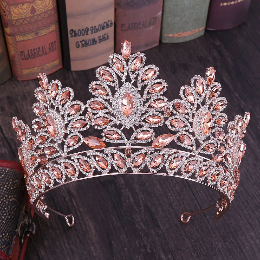 DIEZI 12 Colors New Baroque Princess Opal Crystal Tiara Crown Elegant Queen Tiara Wedding Party Hair Dress Accessories Jewelry