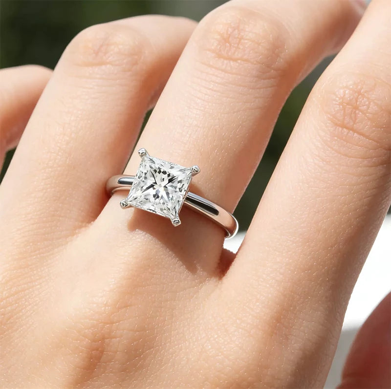 0.5-2.0CT Princess Cut Moissanite Ring D Color S925 Silver Passed Diamond Tester For Women Wedding Luxury Gifts With GRA