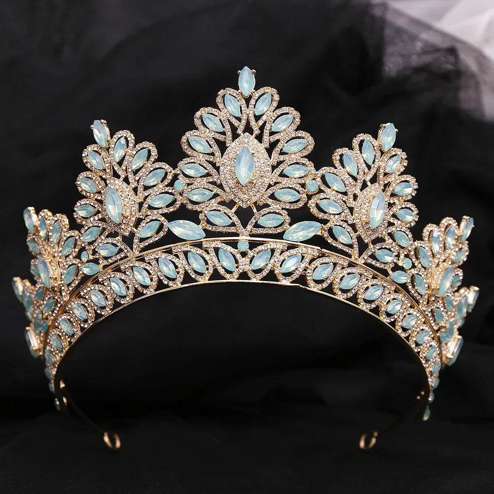 DIEZI 12 Colors New Baroque Princess Opal Crystal Tiara Crown Elegant Queen Tiara Wedding Party Hair Dress Accessories Jewelry