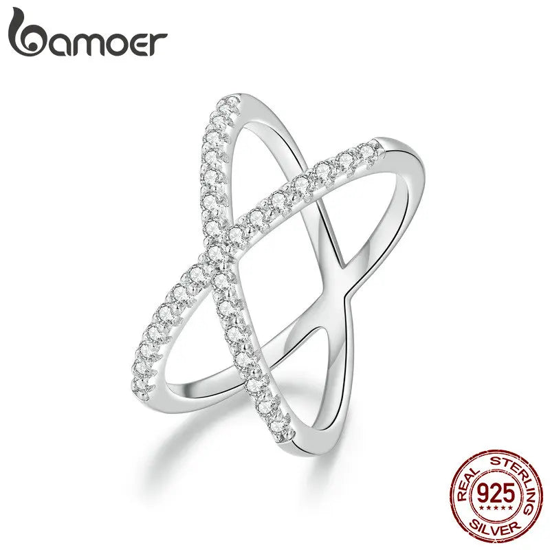 BAMOER Moissanite Criss Cross Wedding Band
