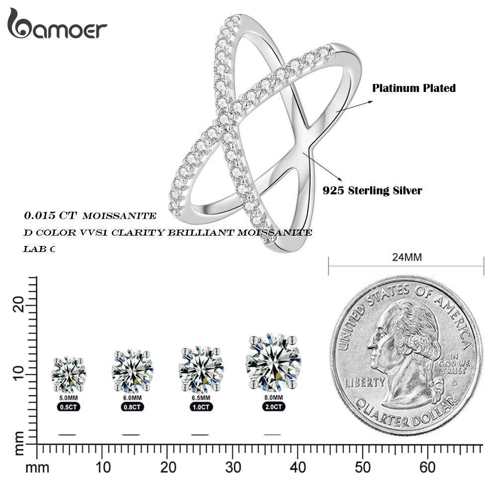 BAMOER Moissanite Criss Cross Wedding Band