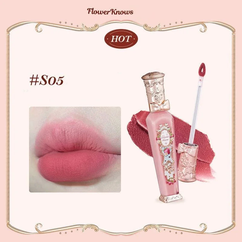 Flowerknows Strawberry Rococo Lip Cream Cloud Liquid Lip Stick Lip Glaze Matte Velvet Korean Makeup Long Lasting Lipgloss