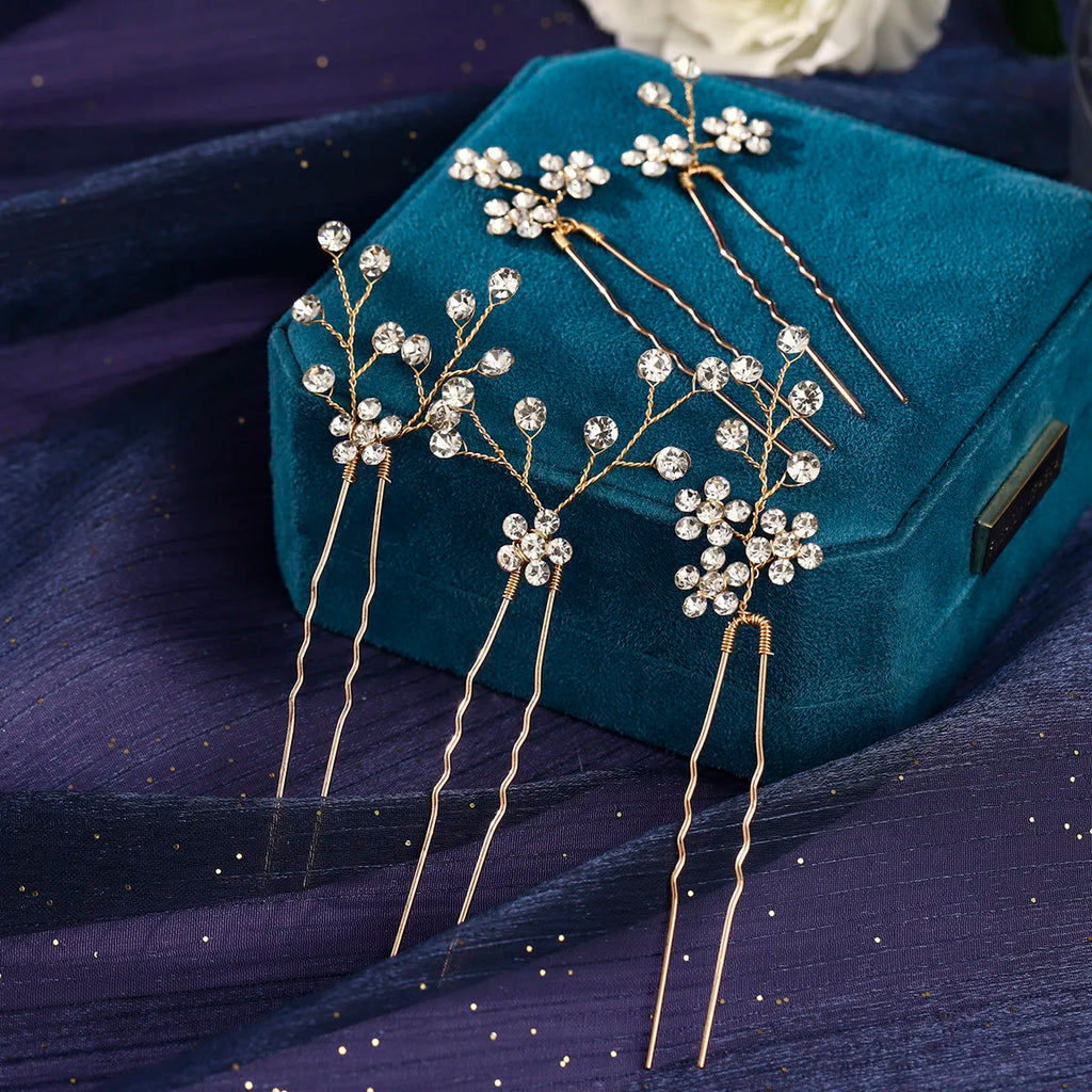 5/10PC Rhinestone Flower Delicate Hairpin Set Classic Handmade Hair Clips For Women Wedding Hair Accessories Elegant Headpieces