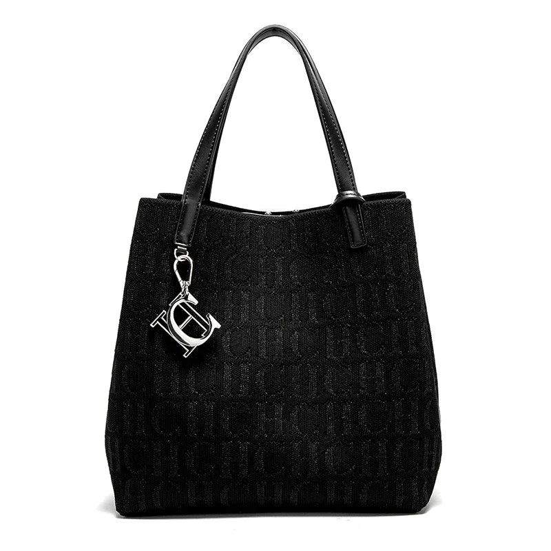 CH Women's Shoulder Bag Simple Solid Color Gold Letter Printed Design Women's Large Capacity Daily Commuter Bag Women's Handbag