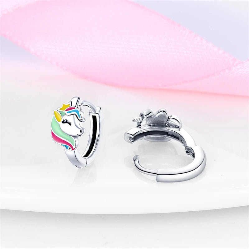 925 Silver Unicorn Rainbow Horse Sparkling Color Gemstone Women's Sweet Earrings Fit for Anniversary Engagement Delicate Jewelry