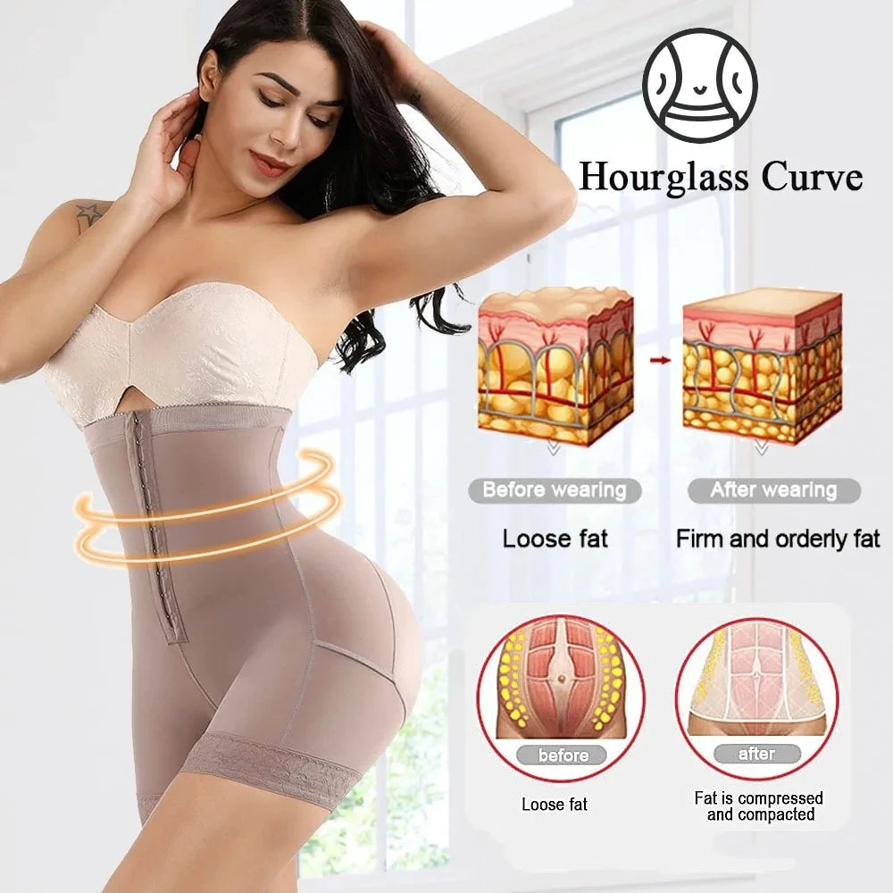 Women's high waisted, cinched, breasted shapewear pants with lace lifting hips, lightweight and breathable flat angle pants