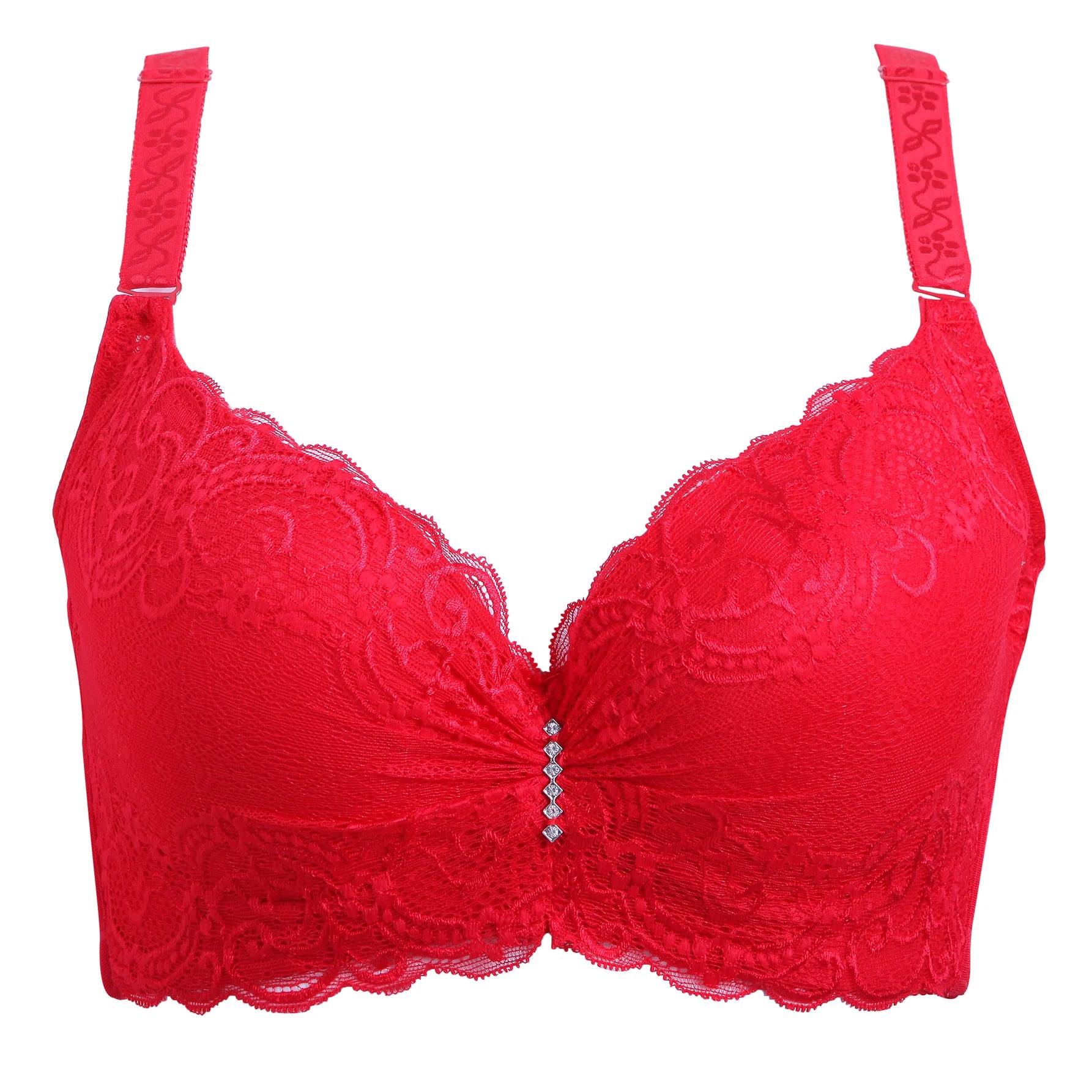 plus Size Solid Color Lace Bra Adjustable Strap Push up Women's Lingerie Breathable Daily Wear Minimalist Vneck 36C-46C