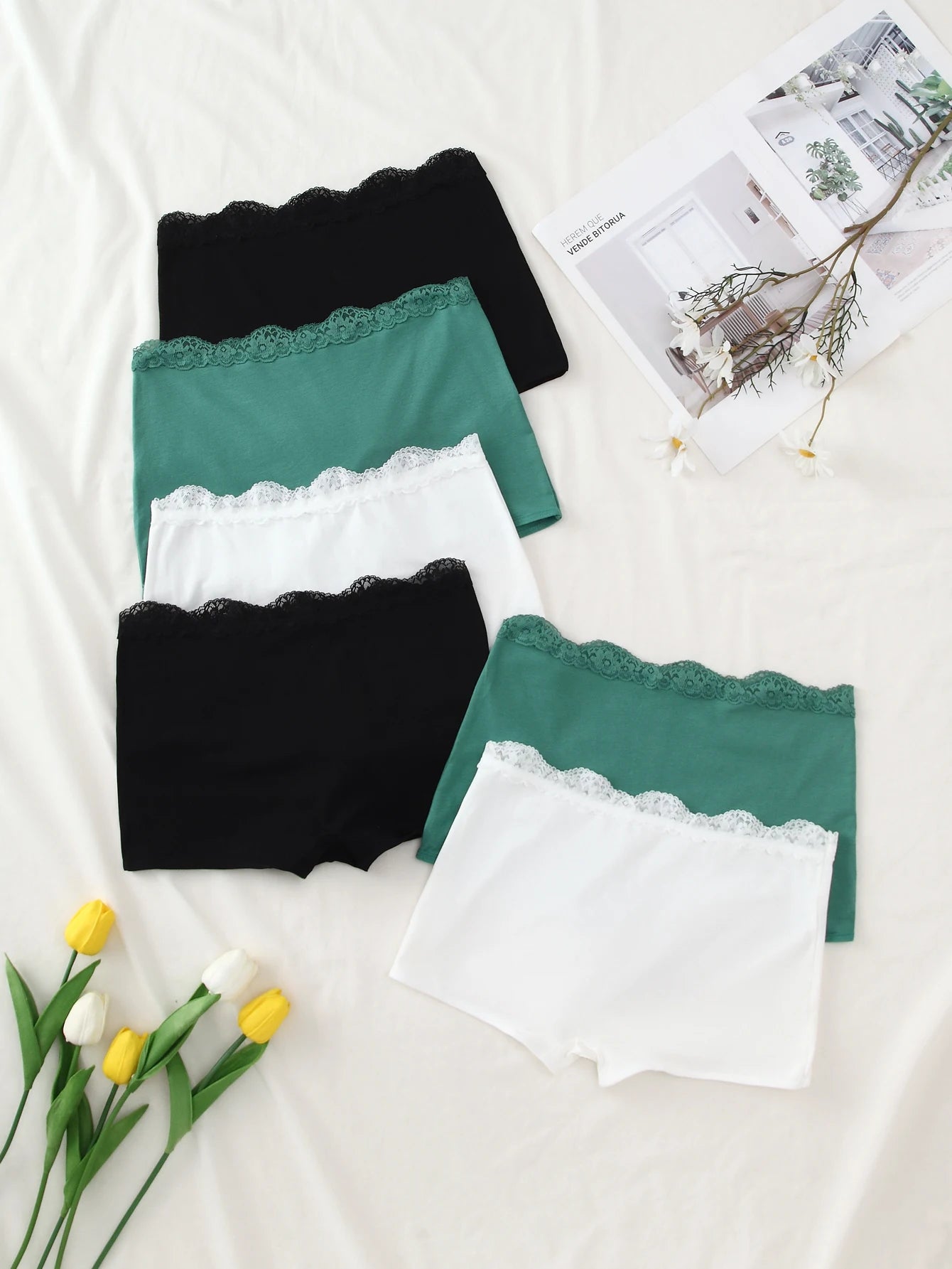 6-piece lace waistline, non-constricting and hip-hugging women's quadrangle underwear, women's boxer pants