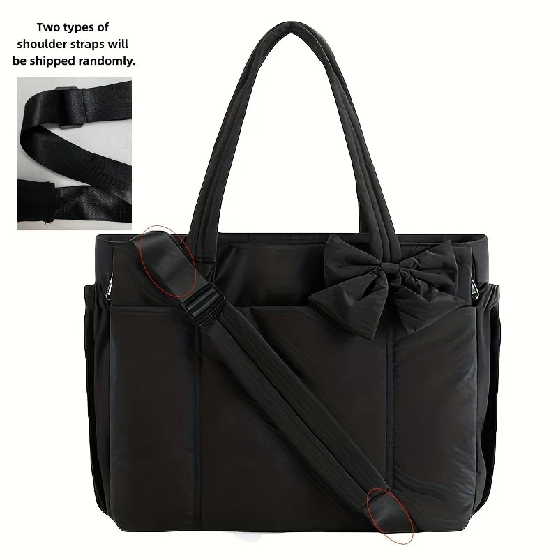 Padded Tote Bag,Large Capacity Women Bow Crossbody Shoulder Bag,Student Commuter Yoga Gym Travel Messenger Bag,Versatile Handbag