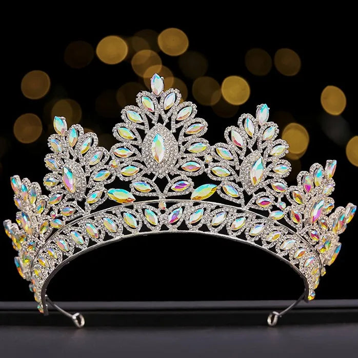 DIEZI 12 Colors New Baroque Princess Opal Crystal Tiara Crown Elegant Queen Tiara Wedding Party Hair Dress Accessories Jewelry