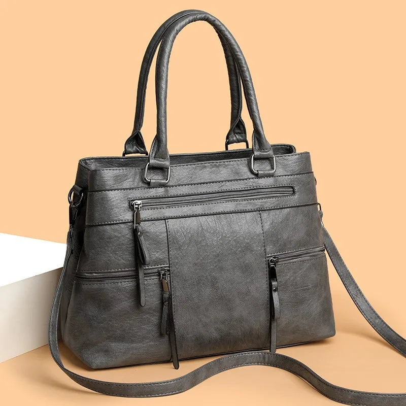 Stylish Large Capacity Soft Leather Tote Bag for Women Elegant Crossbody Shoulder Bag Commuter Handbag