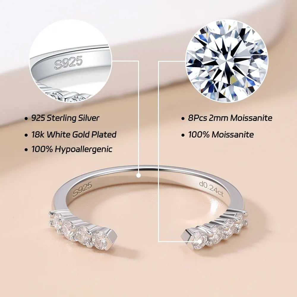 M-JAJA Moissanite Open Wedding Band S925 Sterling Silver for Women Gold Plated Diamond Ring Birthday Party Trendy Jewelry Gifts