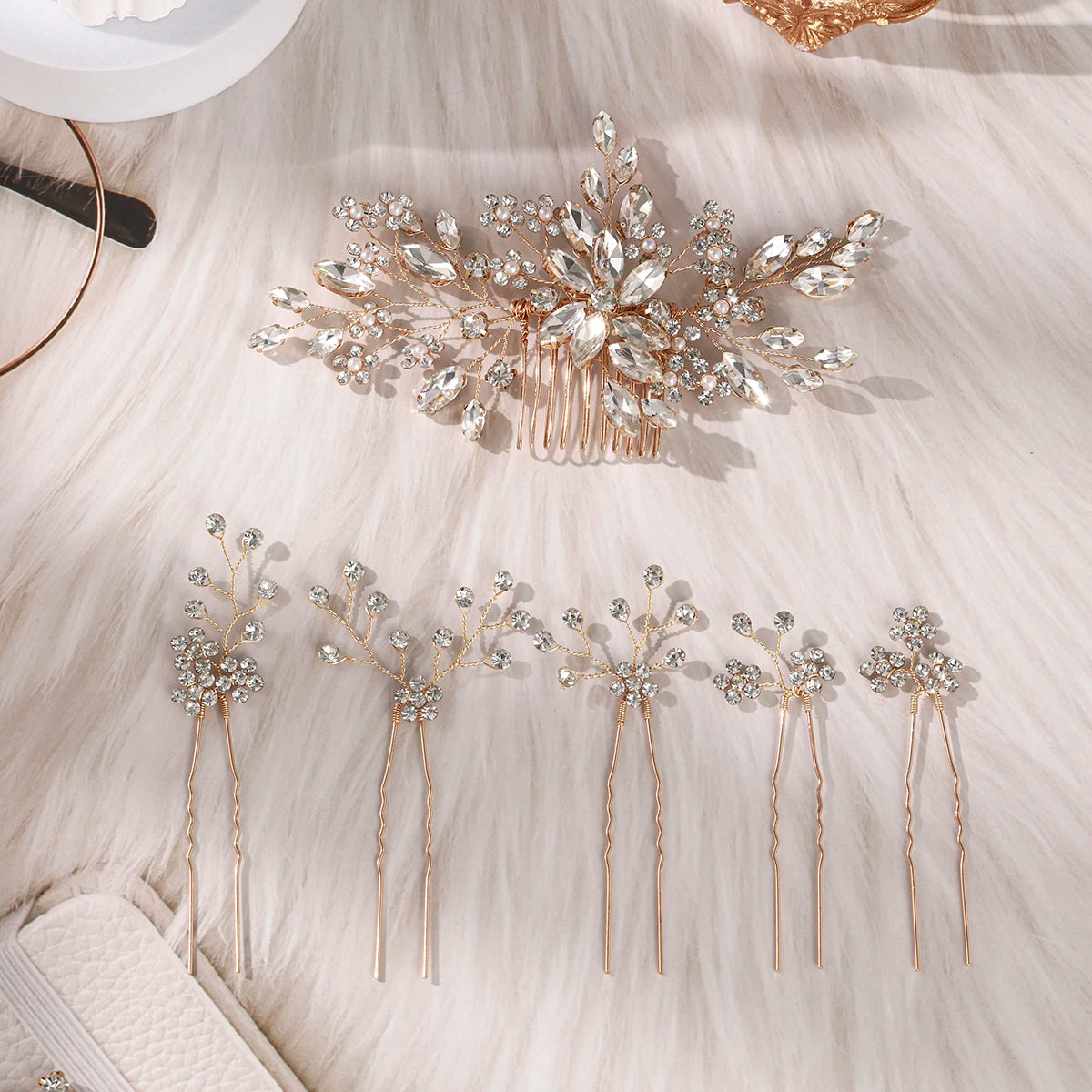 5/10PC Rhinestone Flower Delicate Hairpin Set Classic Handmade Hair Clips For Women Wedding Hair Accessories Elegant Headpieces