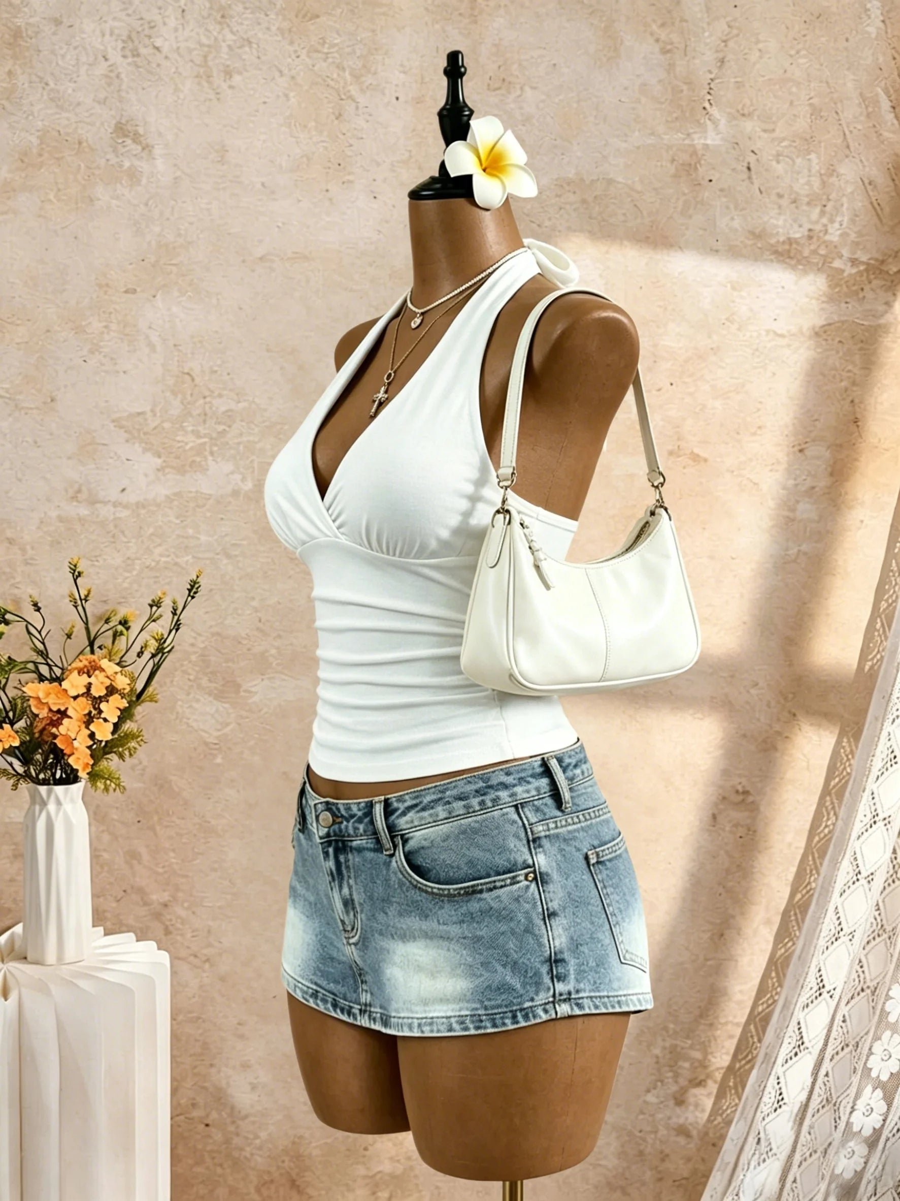 2 Pack Multi-color Women Halter Deep V Cross Wrap Side Ruched Slim Crop Camisole 2026 Summer Y2K Solid Sleeveless Casual Daily T