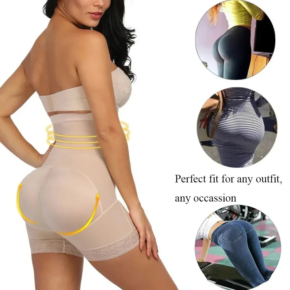 Women's high waisted, cinched, breasted shapewear pants with lace lifting hips, lightweight and breathable flat angle pants