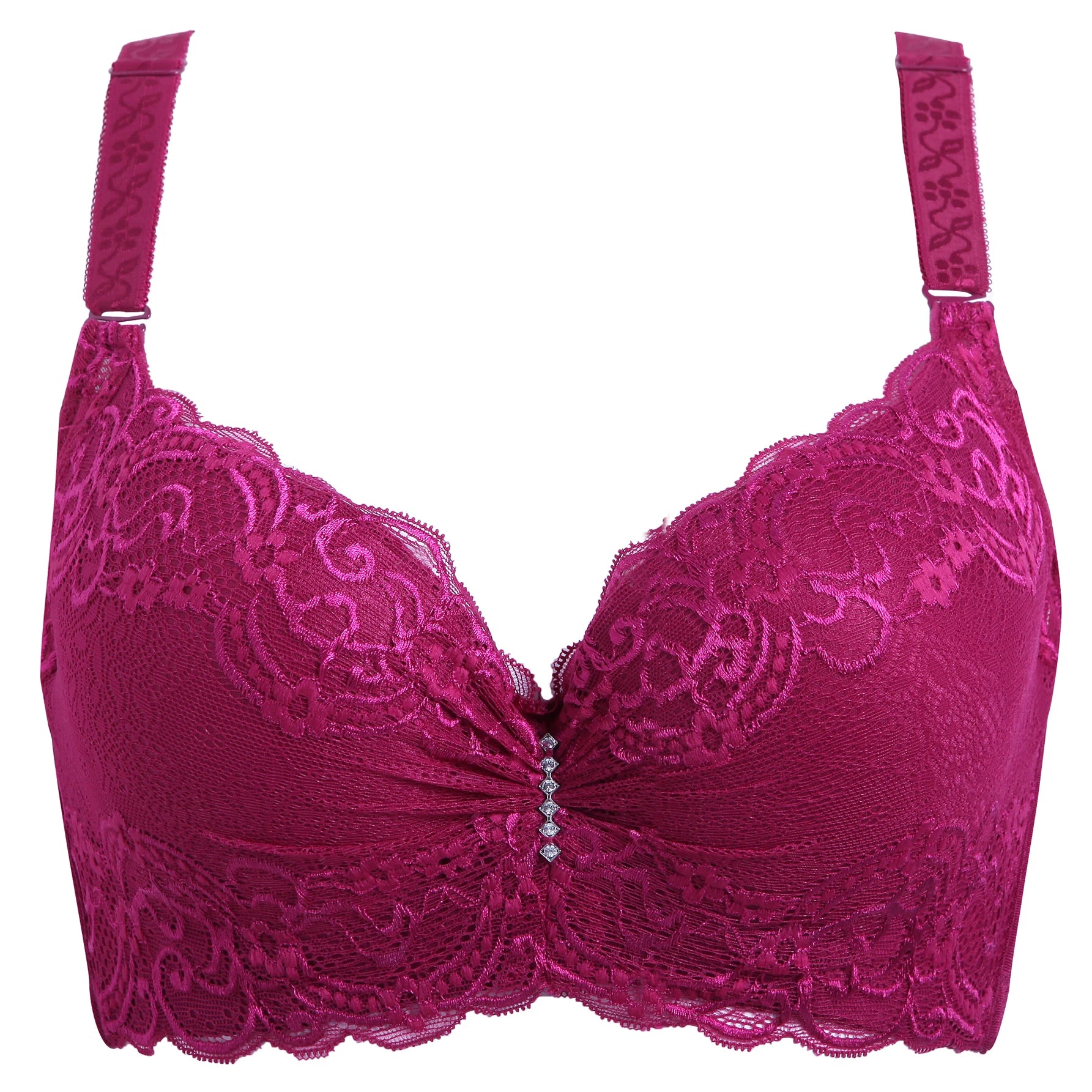 plus Size Solid Color Lace Bra Adjustable Strap Push up Women's Lingerie Breathable Daily Wear Minimalist Vneck 36C-46C