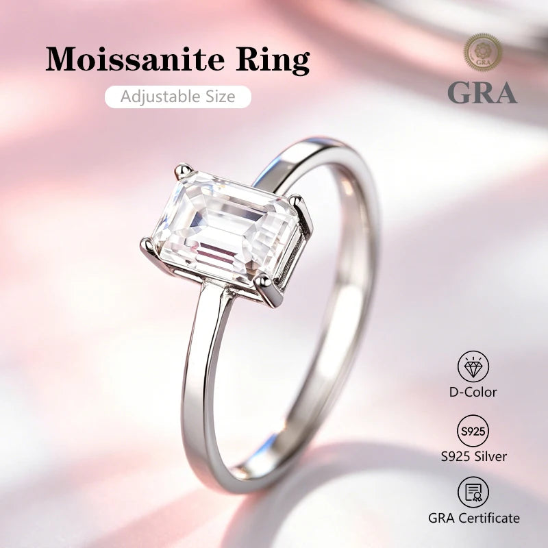0.5-2.0CT Princess Cut Moissanite Ring D Color S925 Silver Passed Diamond Tester For Women Wedding Luxury Gifts With GRA