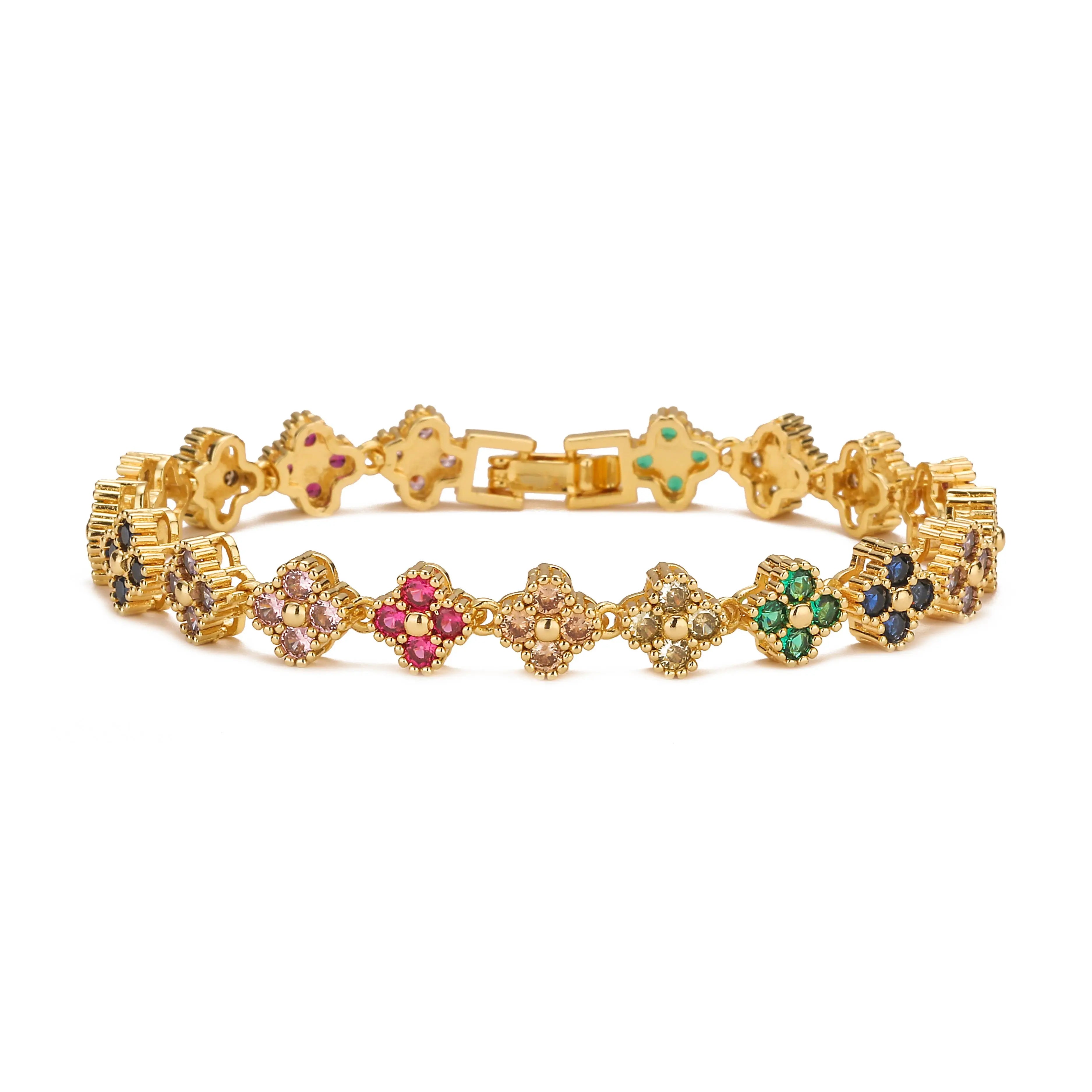 HECHENG,AAAAA Brass 18K gold-plated Flower Necklace Bracelet Jewelry Set ，for Christmas gift for women and best friend