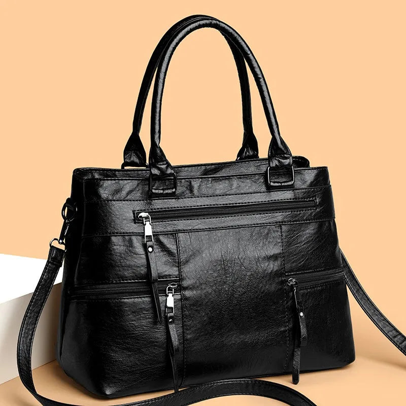 Stylish Large Capacity Soft Leather Tote Bag for Women Elegant Crossbody Shoulder Bag Commuter Handbag