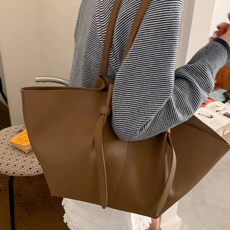 Luxury Designer Women's Soft PU Leather 2-in-1 Shoulder Tote Bag Set Big Capacity Branded Shopper Handbags Gray Blue PinkTan