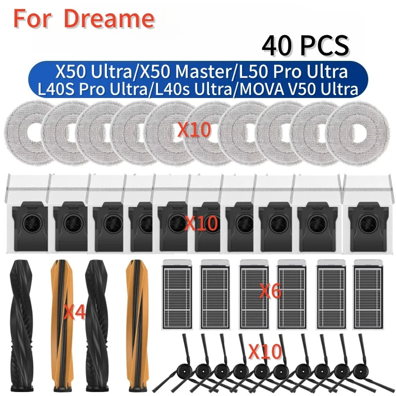 For Dreame X50 Ultra/X50 Master/L50 Pro Ultra/L40S Pro Ultra/L40s Ultra/ V50 Ultra Accessories Brush Filter Mop Cloth Dust Bag