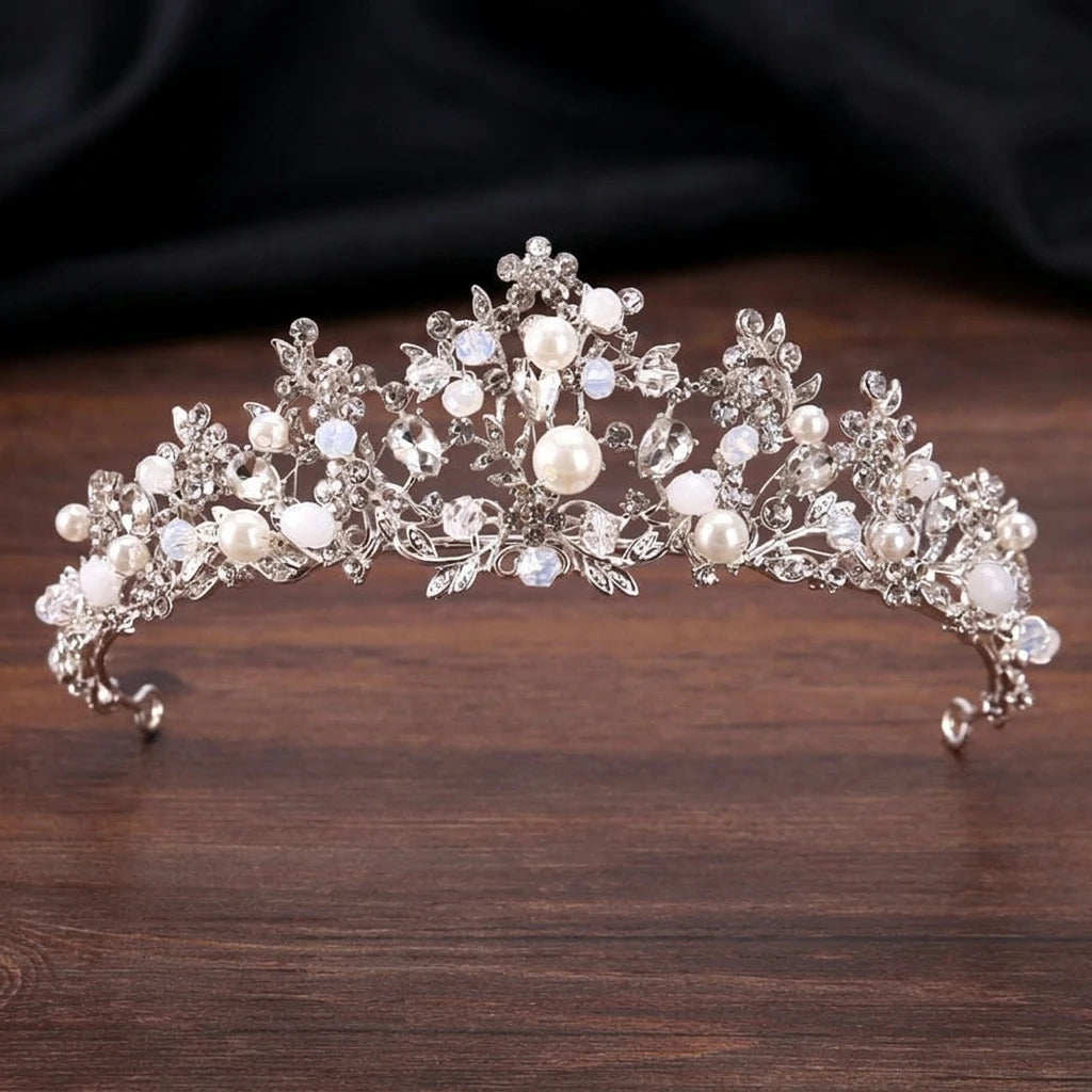 Fashion Silver Color Wedding Hair Accessories Pearl Rhinestone Queen Tiaras And Crown Wedding Women Bride Hair Jewelry Headpiece