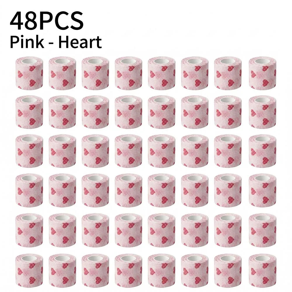 Pink Heart Sports Bandage Tattoo Grip Tapes Elastic Cohesive Tattoo Bandage Wraps NonSlip Grip Tape for Tattoo Machine Accessory