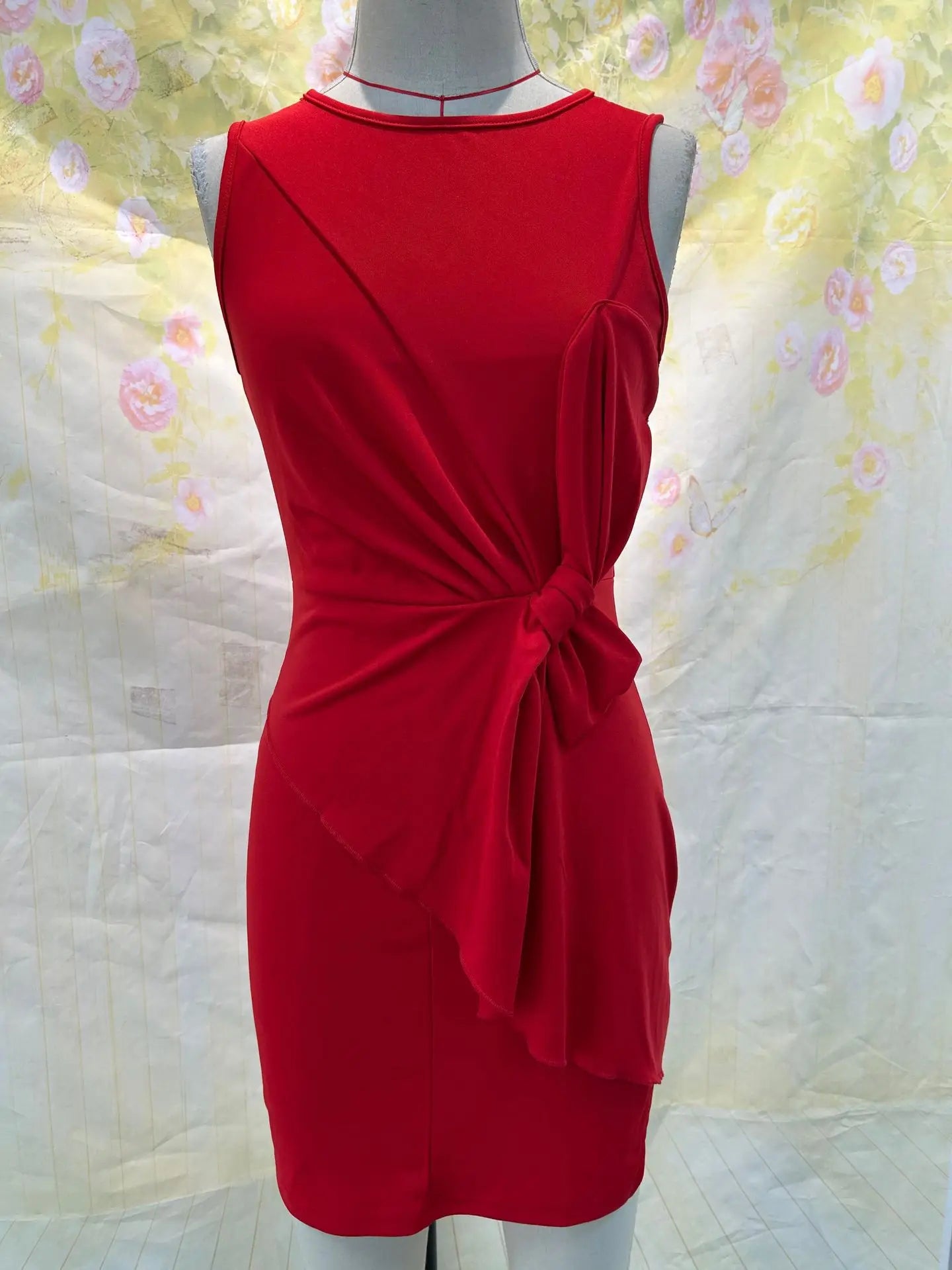 Fashionable Butterfly Knot Sleeveless Midi Dress 2026 Pure Color European Style Dress for Women