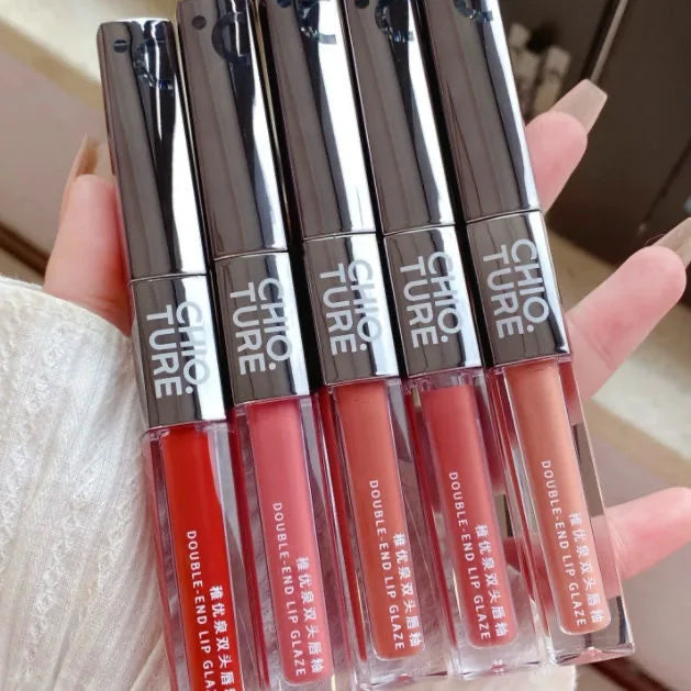 CHIOTURE Double-ended Lip Glaze Mirror Watery Glossy Lip Oil Lip Honey Female Non-stick Cup Lipstick Lip Gloss Non-fading Makeup
