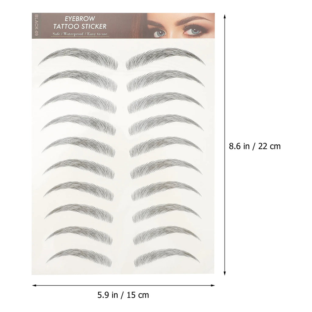 12Pcs Waterproof Eyebrow Stickers Natural Fake Eyebrow Paste Hair-Like 3D Brows for Beginners Makeup Artists Temporary Tattoo