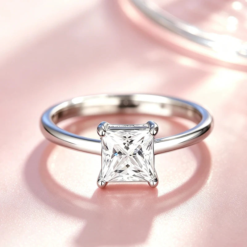 0.5-2.0CT Princess Cut Moissanite Ring D Color S925 Silver Passed Diamond Tester For Women Wedding Luxury Gifts With GRA