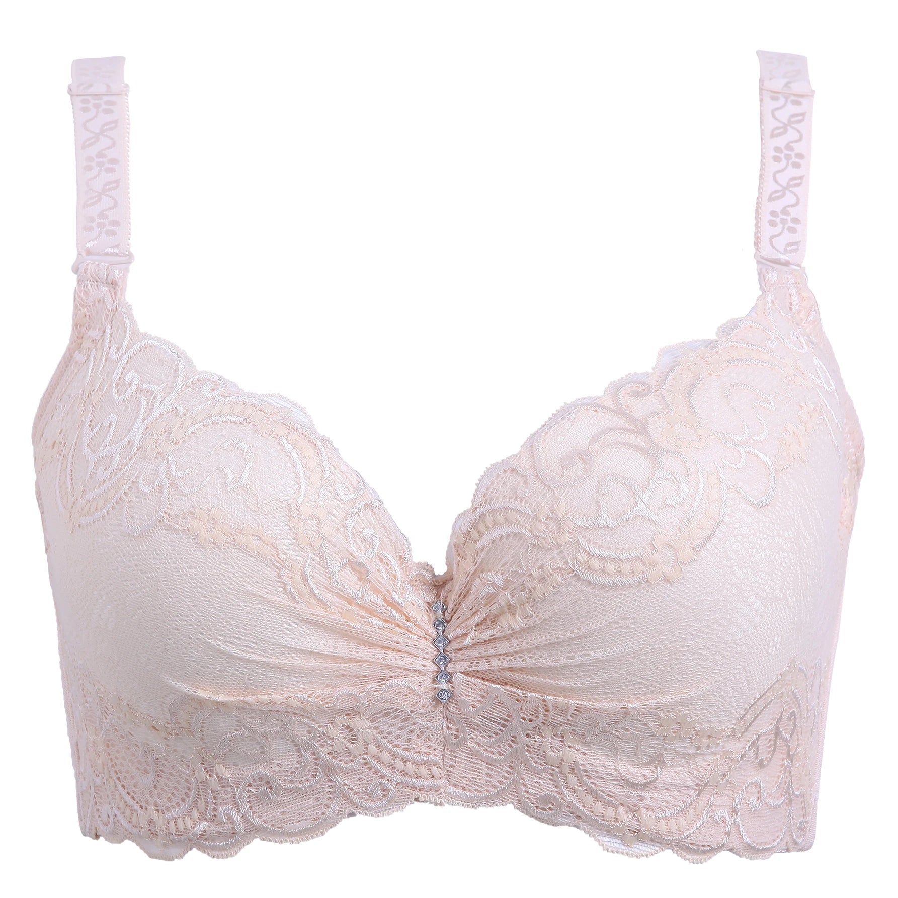 plus Size Solid Color Lace Bra Adjustable Strap Push up Women's Lingerie Breathable Daily Wear Minimalist Vneck 36C-46C
