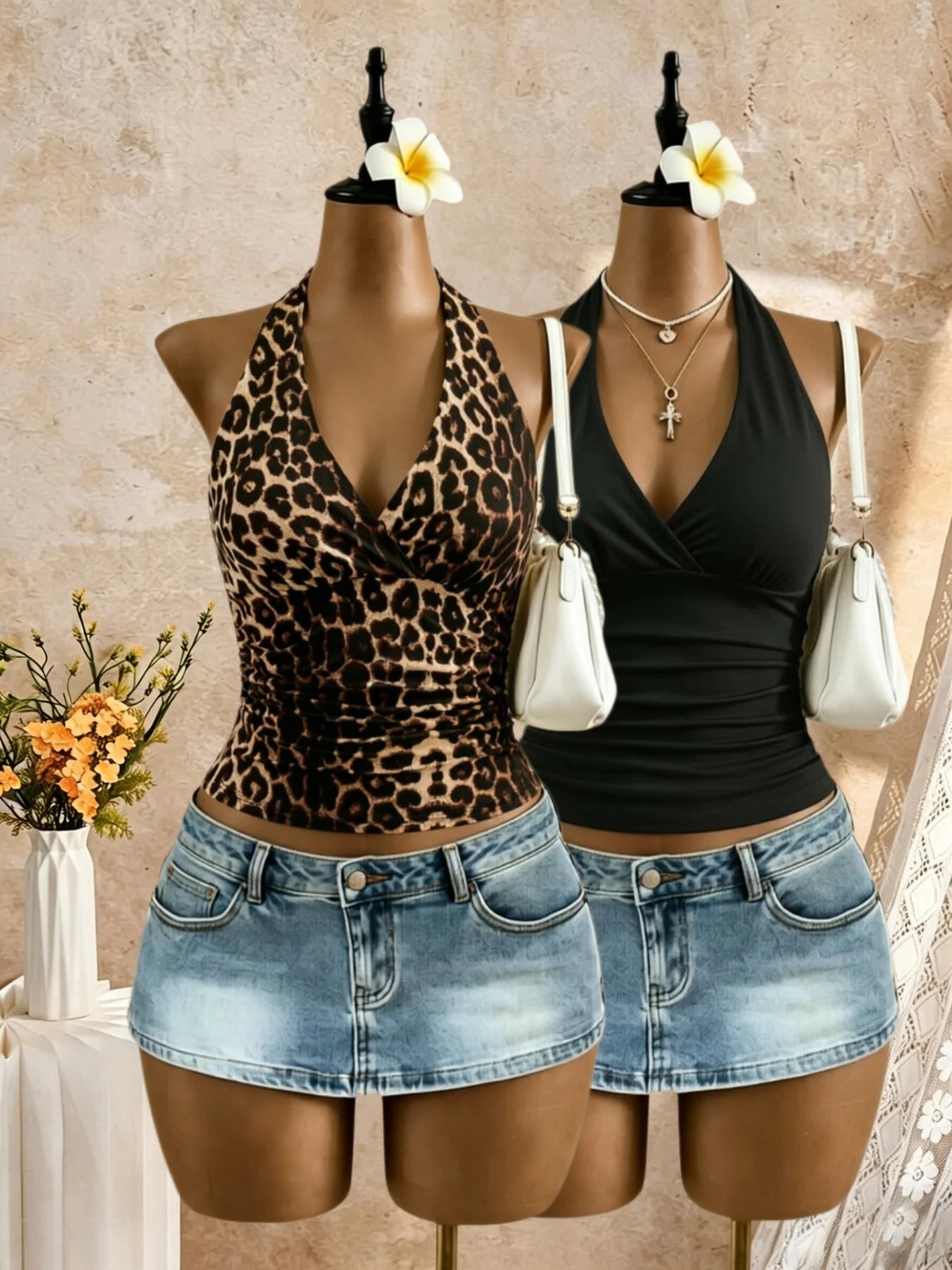 2 Pack Multi-color Women Halter Deep V Cross Wrap Side Ruched Slim Crop Camisole 2026 Summer Y2K Solid Sleeveless Casual Daily T
