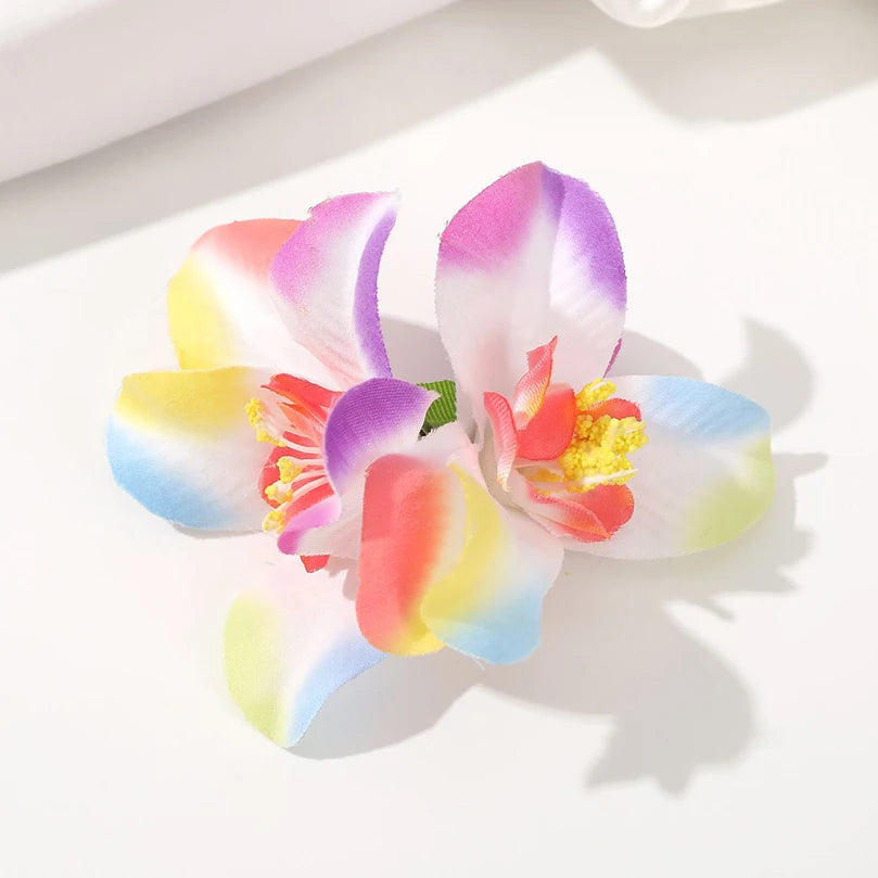 AWAYTR Elegant Bohemian Flower Small Hair Clips Faux Flower Side Pins Hairpin Vacation Beach Hair Accessories for Women