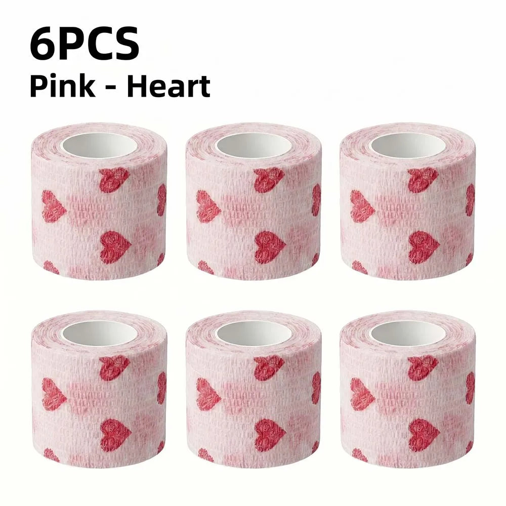 Pink Heart Sports Bandage Tattoo Grip Tapes Elastic Cohesive Tattoo Bandage Wraps NonSlip Grip Tape for Tattoo Machine Accessory