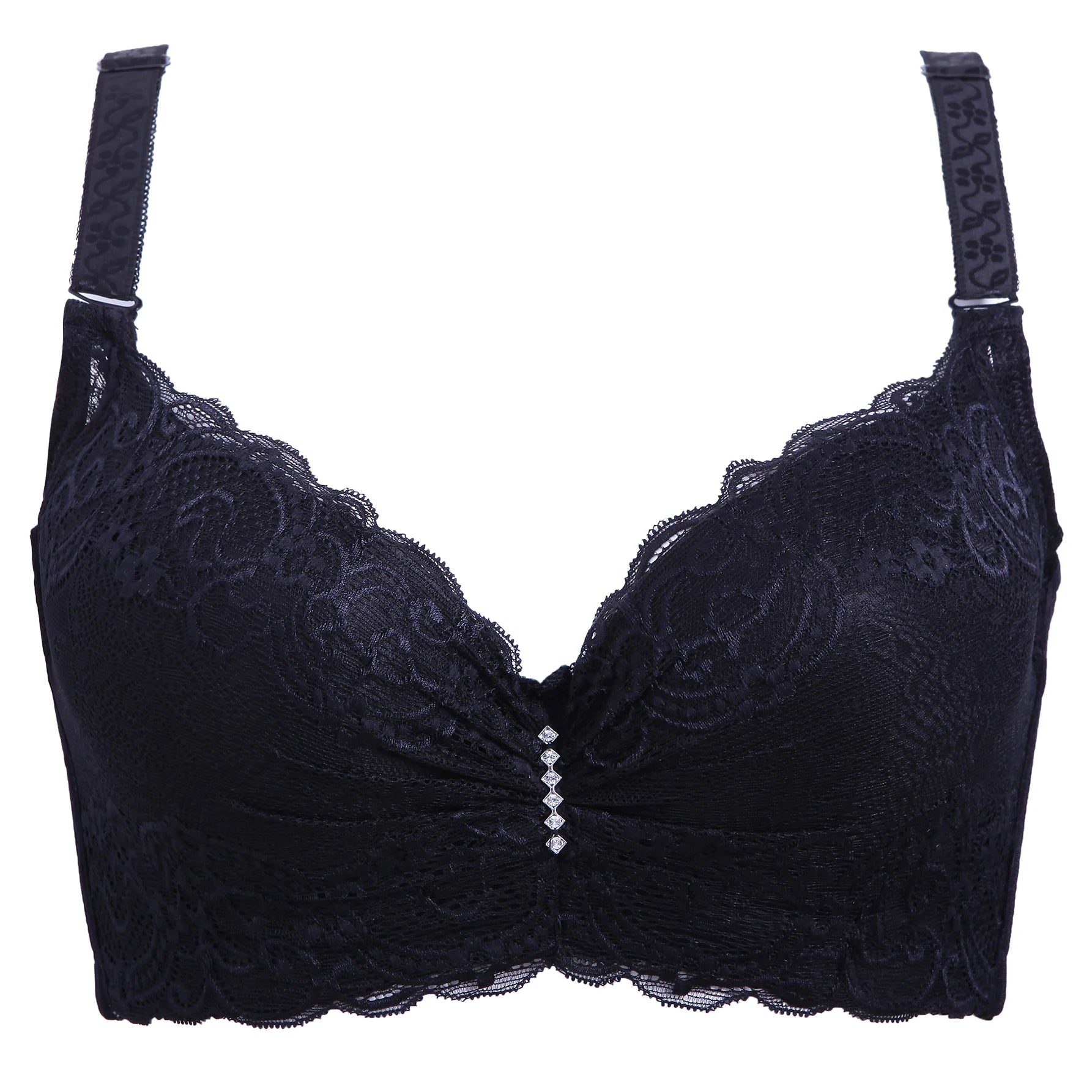 plus Size Solid Color Lace Bra Adjustable Strap Push up Women's Lingerie Breathable Daily Wear Minimalist Vneck 36C-46C