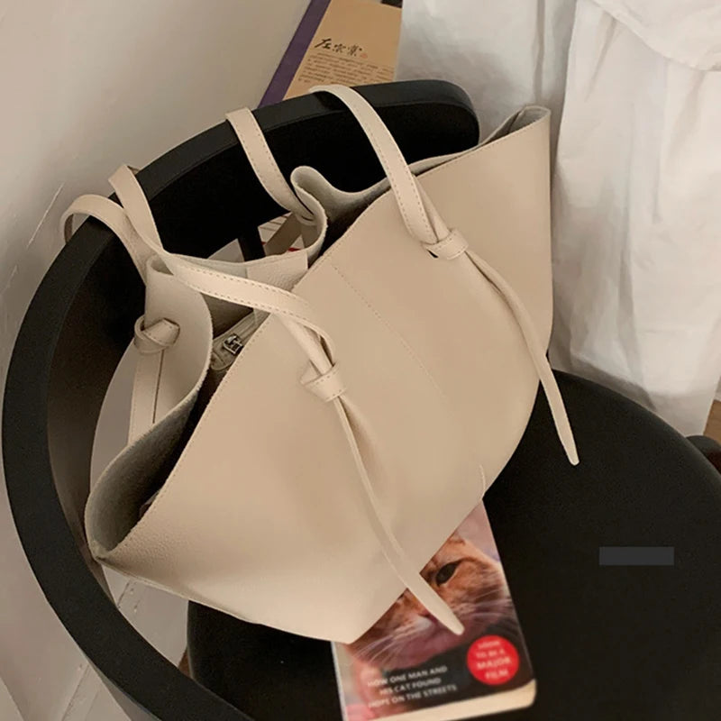 Luxury Designer Women's Soft PU Leather 2-in-1 Shoulder Tote Bag Set Big Capacity Branded Shopper Handbags Gray Blue PinkTan