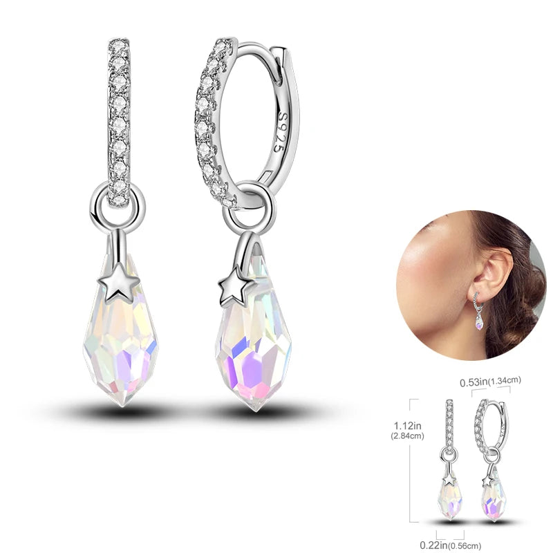 925 Silver Unicorn Rainbow Horse Sparkling Color Gemstone Women's Sweet Earrings Fit for Anniversary Engagement Delicate Jewelry