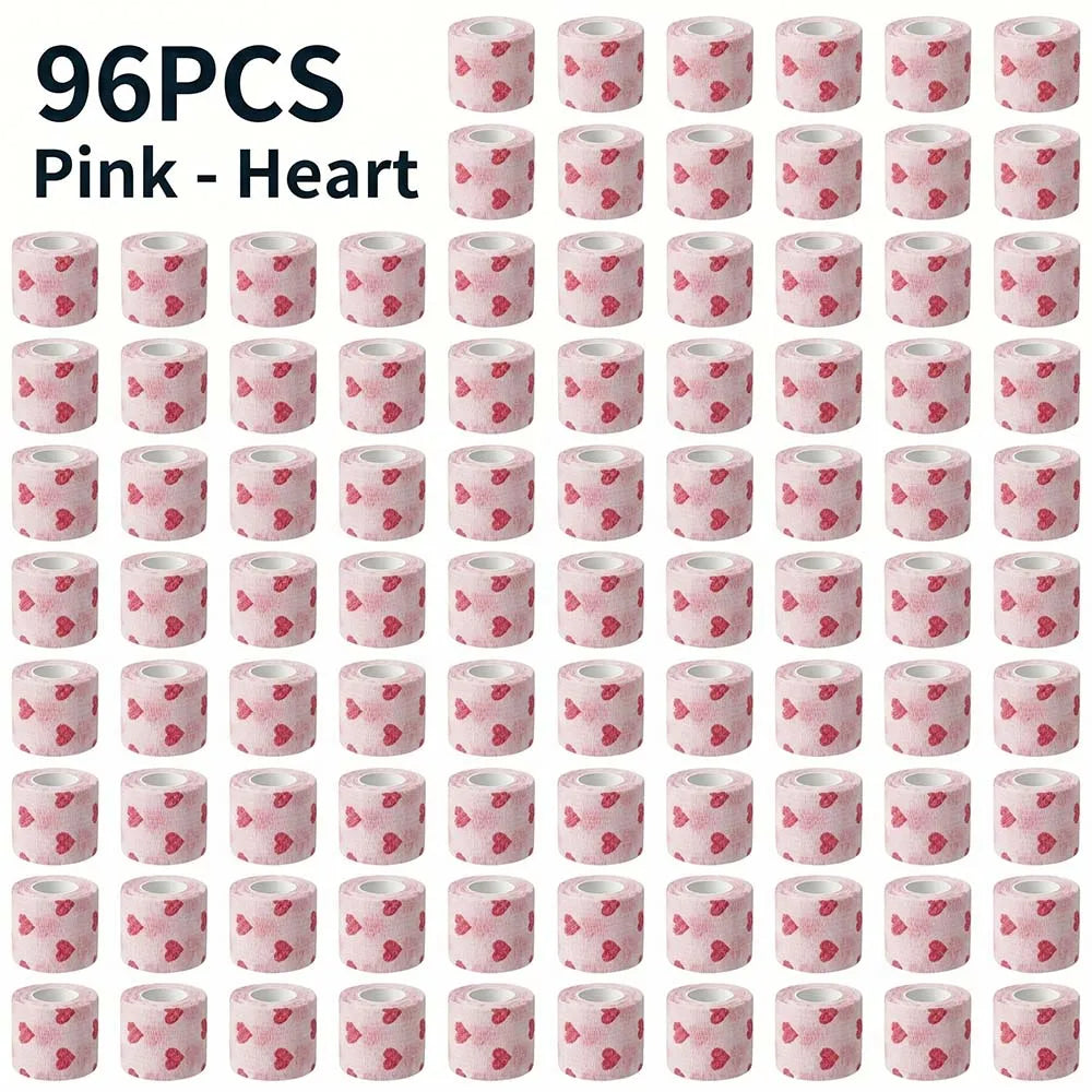 Pink Heart Sports Bandage Tattoo Grip Tapes Elastic Cohesive Tattoo Bandage Wraps NonSlip Grip Tape for Tattoo Machine Accessory