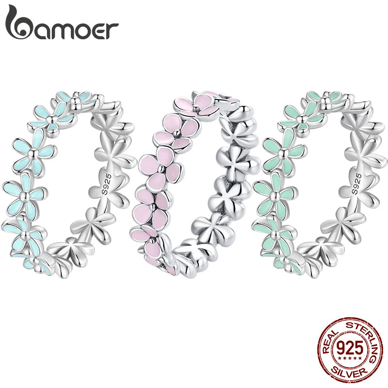 BAMOER 925 Sterling Silver Flower Rings