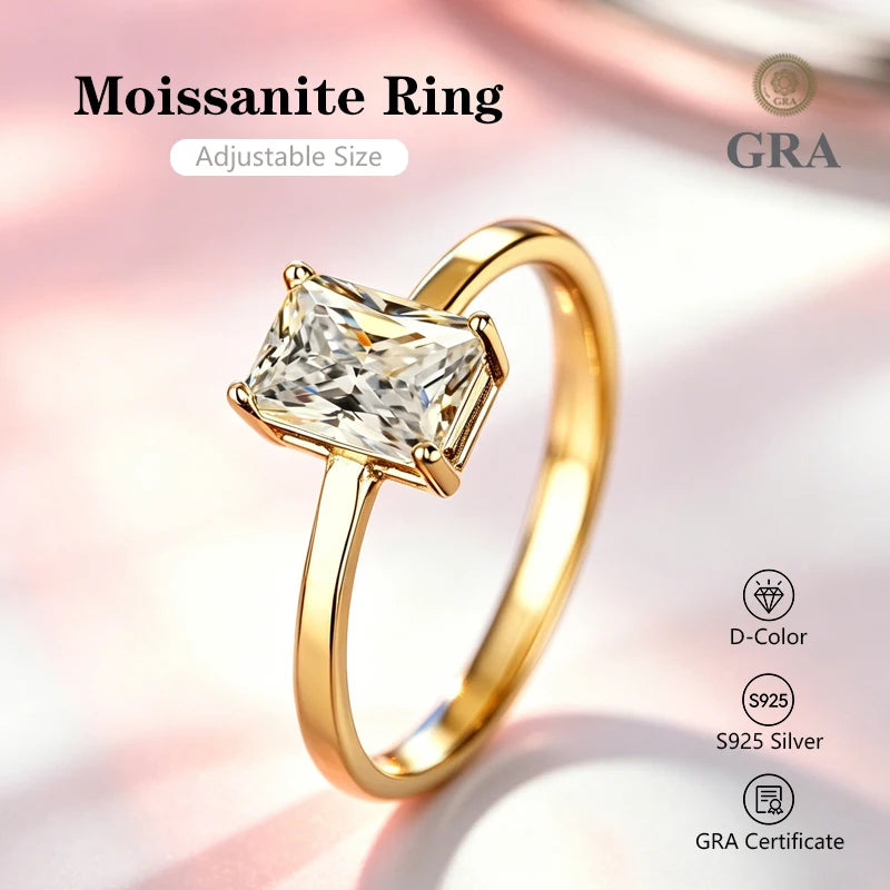 0.5-2.0CT Princess Cut Moissanite Ring D Color S925 Silver Passed Diamond Tester For Women Wedding Luxury Gifts With GRA