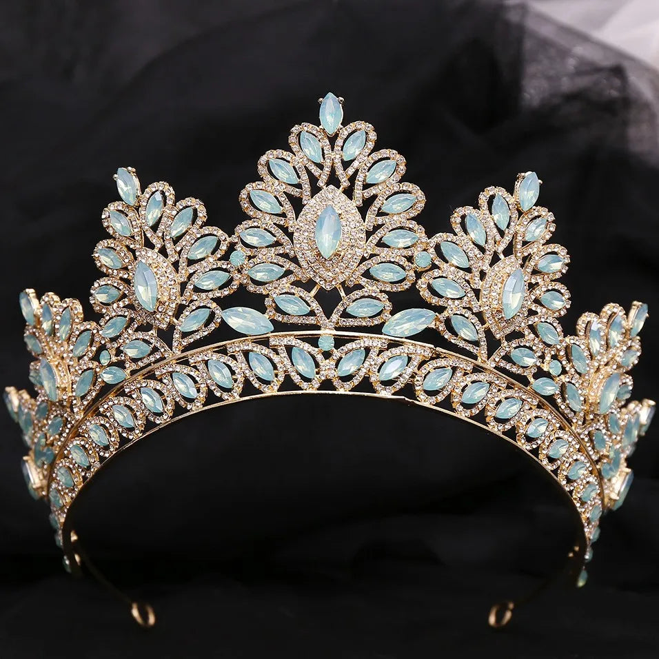 DIEZI 12 Colors New Baroque Princess Opal Crystal Tiara Crown Elegant Queen Tiara Wedding Party Hair Dress Accessories Jewelry