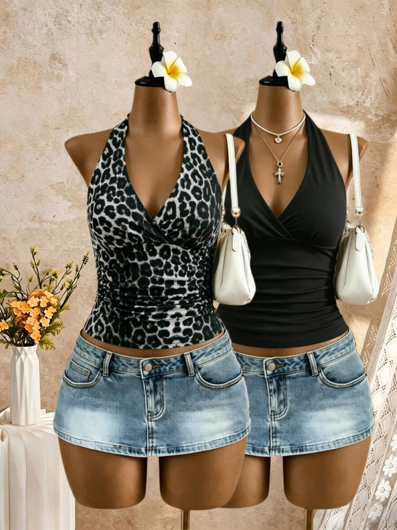 2 Pack Multi-color Women Halter Deep V Cross Wrap Side Ruched Slim Crop Camisole 2026 Summer Y2K Solid Sleeveless Casual Daily T