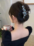 1pc Women's Blue Fairy Orchid Ringflower Water Diamond Butterfly Fashion Style Grip Clip Pan Hair Shark Clip Hair Accessories