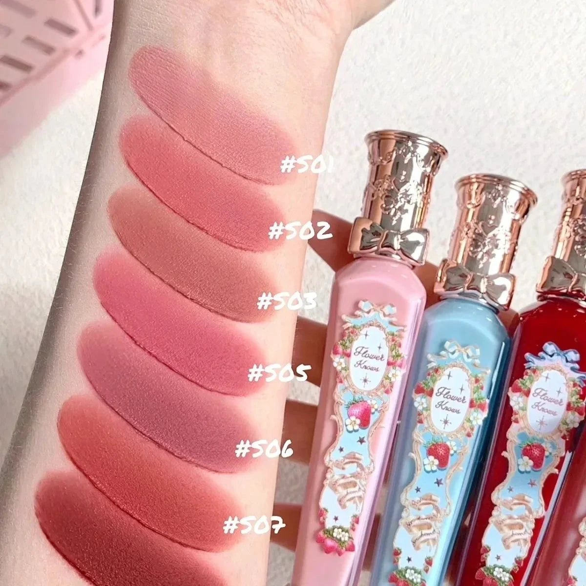 Flowerknows Strawberry Rococo Lip Cream Cloud Liquid Lip Stick Lip Glaze Matte Velvet Korean Makeup Long Lasting Lipgloss