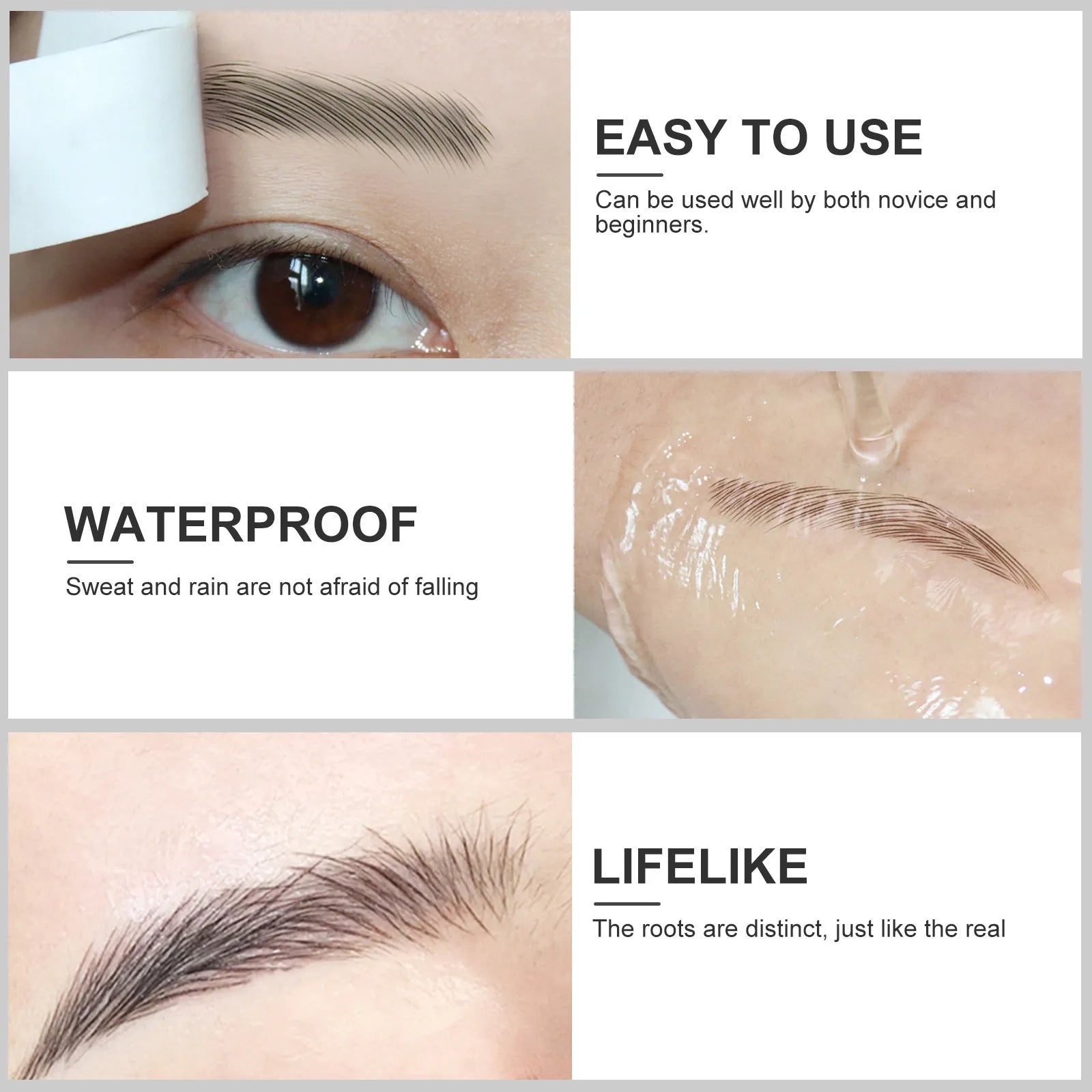 12Pcs Waterproof Eyebrow Stickers Natural Fake Eyebrow Paste Hair-Like 3D Brows for Beginners Makeup Artists Temporary Tattoo
