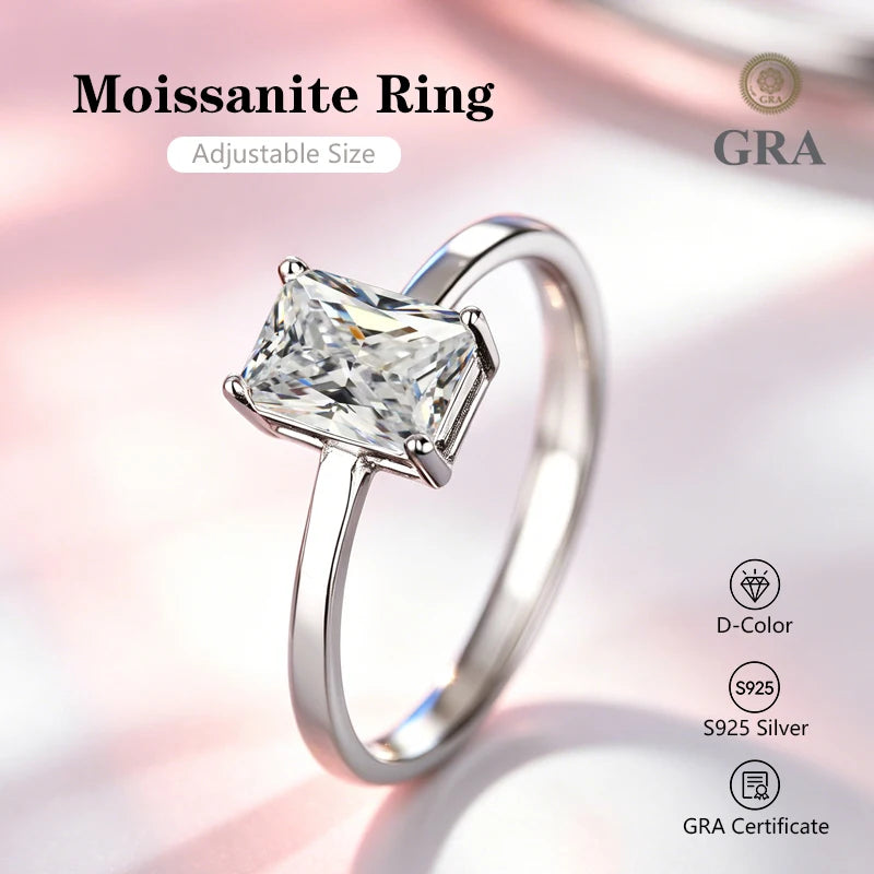 0.5-2.0CT Princess Cut Moissanite Ring D Color S925 Silver Passed Diamond Tester For Women Wedding Luxury Gifts With GRA