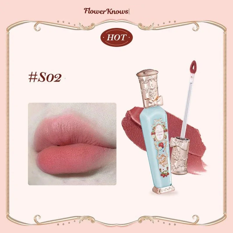 Flowerknows Strawberry Rococo Lip Cream Cloud Liquid Lip Stick Lip Glaze Matte Velvet Korean Makeup Long Lasting Lipgloss